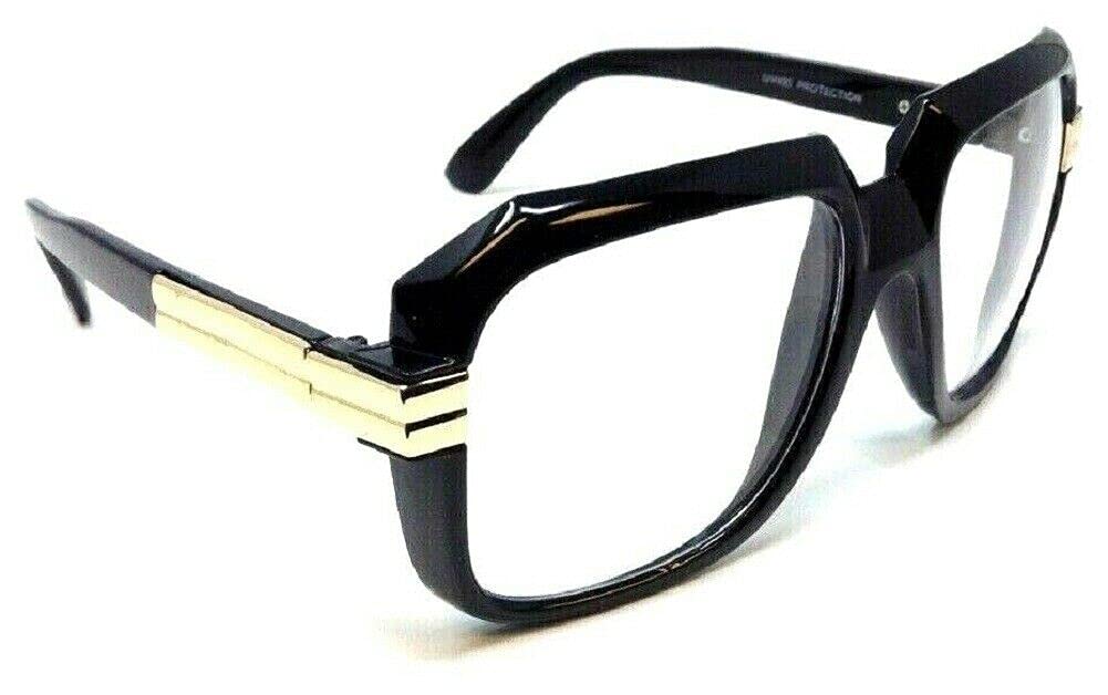 Dweebzilla, Gazelle Emcee Oversized Square Sunglasses w Clear Lenses (Black & Gold Frame, Clear Lenses), One Size Fits Most, HB-McGee