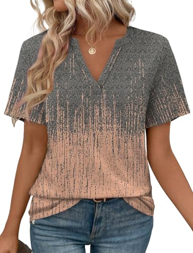 Image of WEESO Womens Tops Summer Short Sleeve V Neck Blouses Business Casual Loose Fit Tshirts Trendy Fashion Outfits