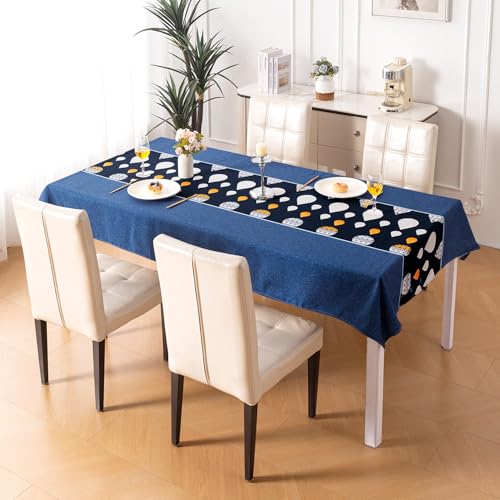 Image of HOKIPO Modern Grace Table Cloth for 4 Seater, 55x71 in, Navy Drops