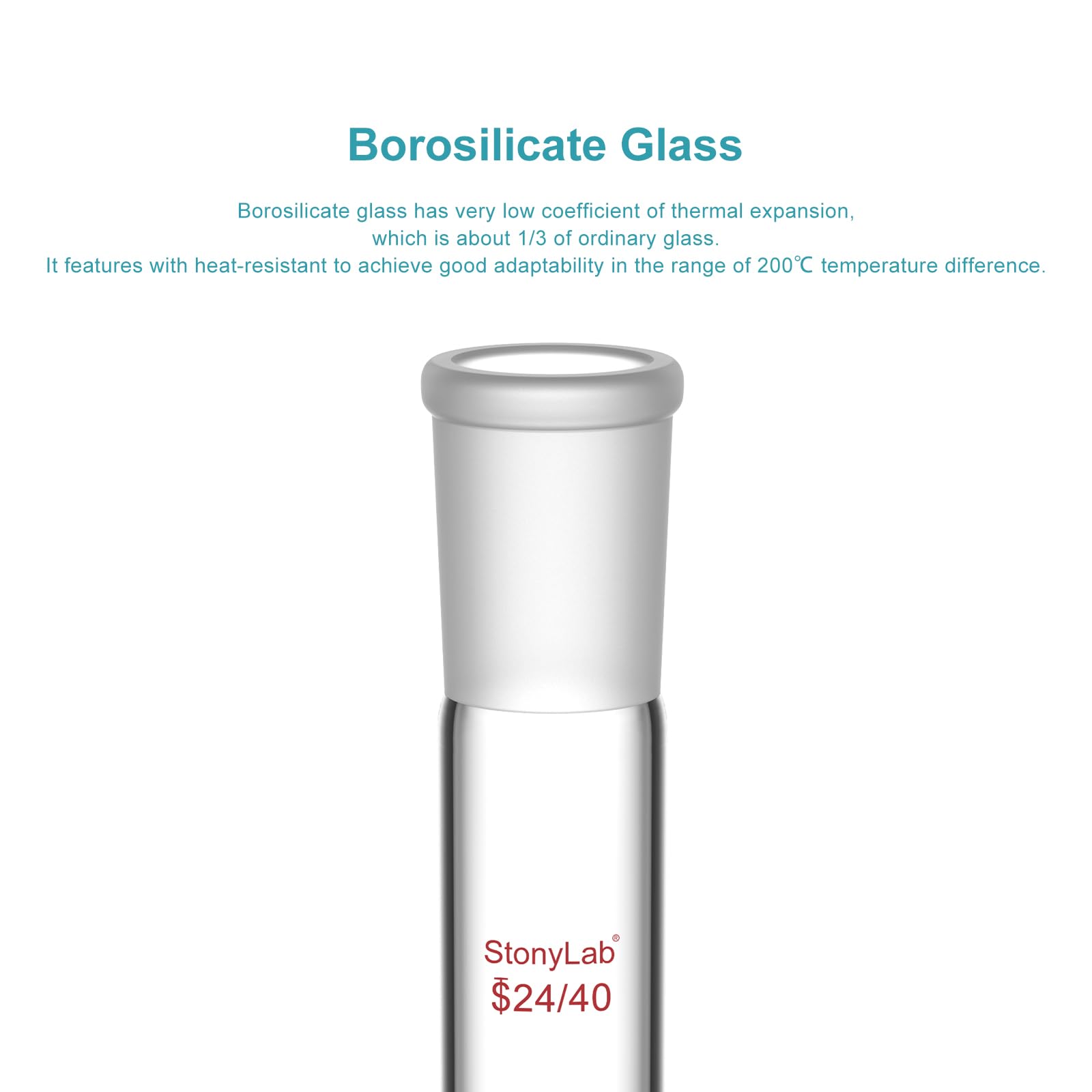 Adaptador Recto de Vidrio Borosilicato 70 mm Juntas Exteriores 24/40 Laboratorio