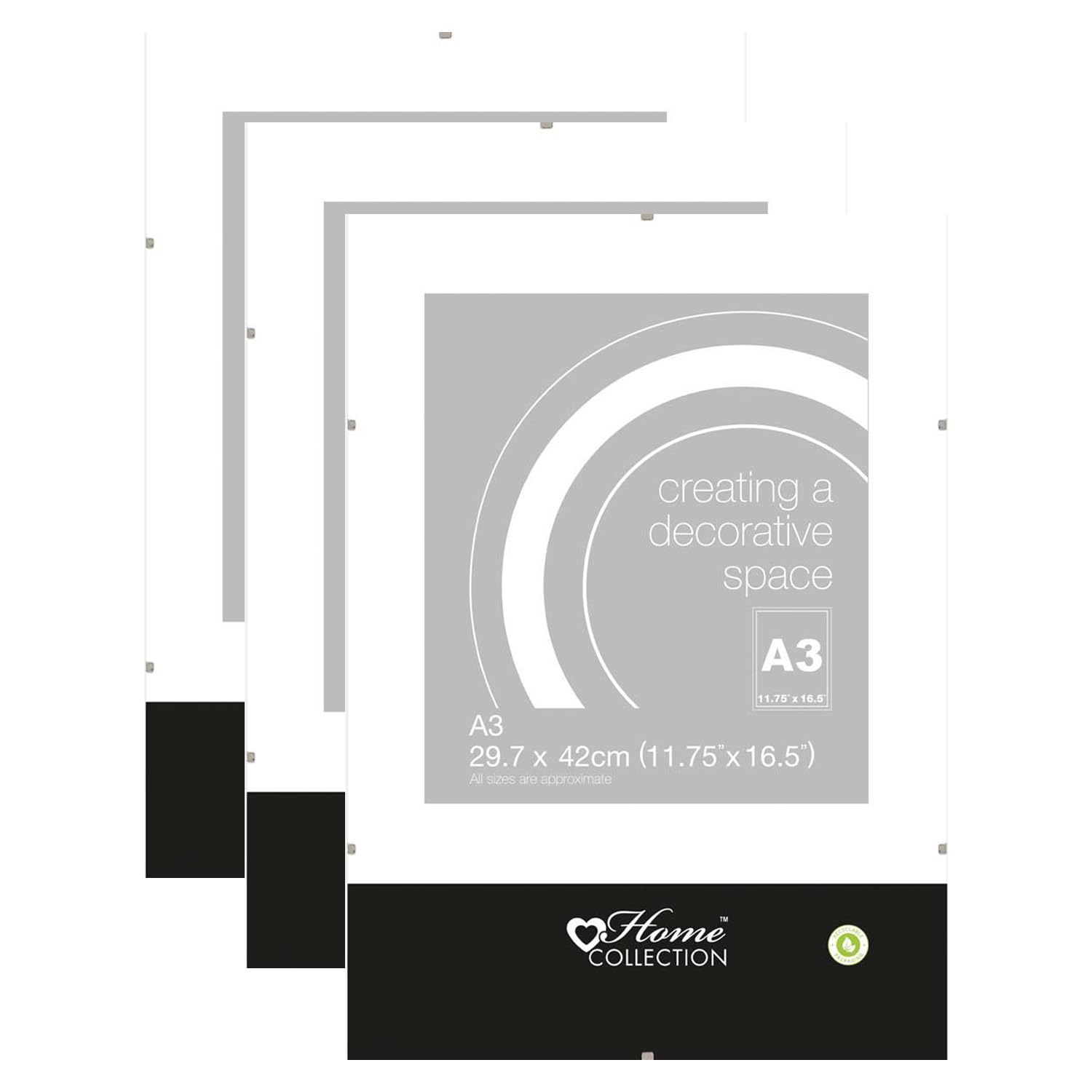 JMS we create smile (Set of 3 A3 Clip Frame with Frameless Perspex Safety Styrene Front Clear for Picture Posters, Certificates Photo Frames - Wall Hanging Portrait & Landscape For Home & Office