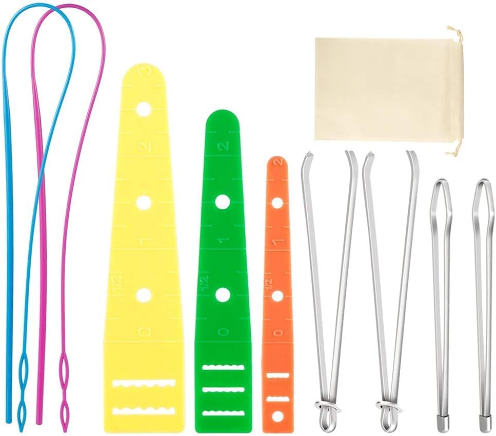 Kaqulec Updated 2020 Version Bodkin Threader 10Pcs/Set Flexible Drawstring Threader Replacement (2 Plastic and 2 Metal Drawstring Threader, 2pcs Metal Tweezers,1Storage Bag,3pcs Flat plastic threader)