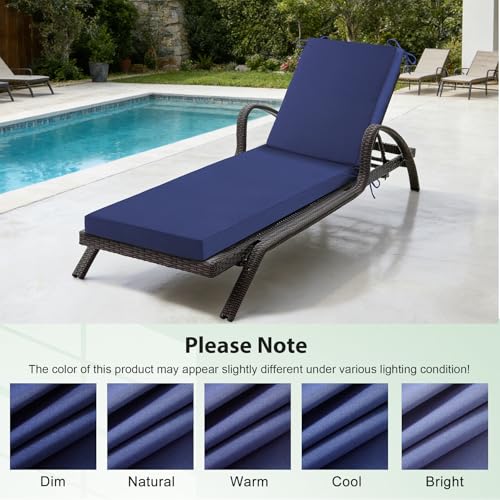 Aegisun Chaise Lounge Cushions Outdoor, 72x 21x 3 Inch Waterproof & Fade-Resistant Lounge Chair Cushion, Outdoor Chaise Cushion with Removable Cover & Ties for Lawn, Patio, Pool & Beach, Navy Blue - image 7