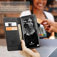 owlhold Handyhülle für Samsung Galaxy S20 5G Hülle, Premium Lederhülle Weiches Vintage-Nubukleder Faltbare Ständer Klapphülle Kartenfach Standfunktion stoßfest Schutzhülle für Samsung S20 5G -Schwarz – Ansicht 5