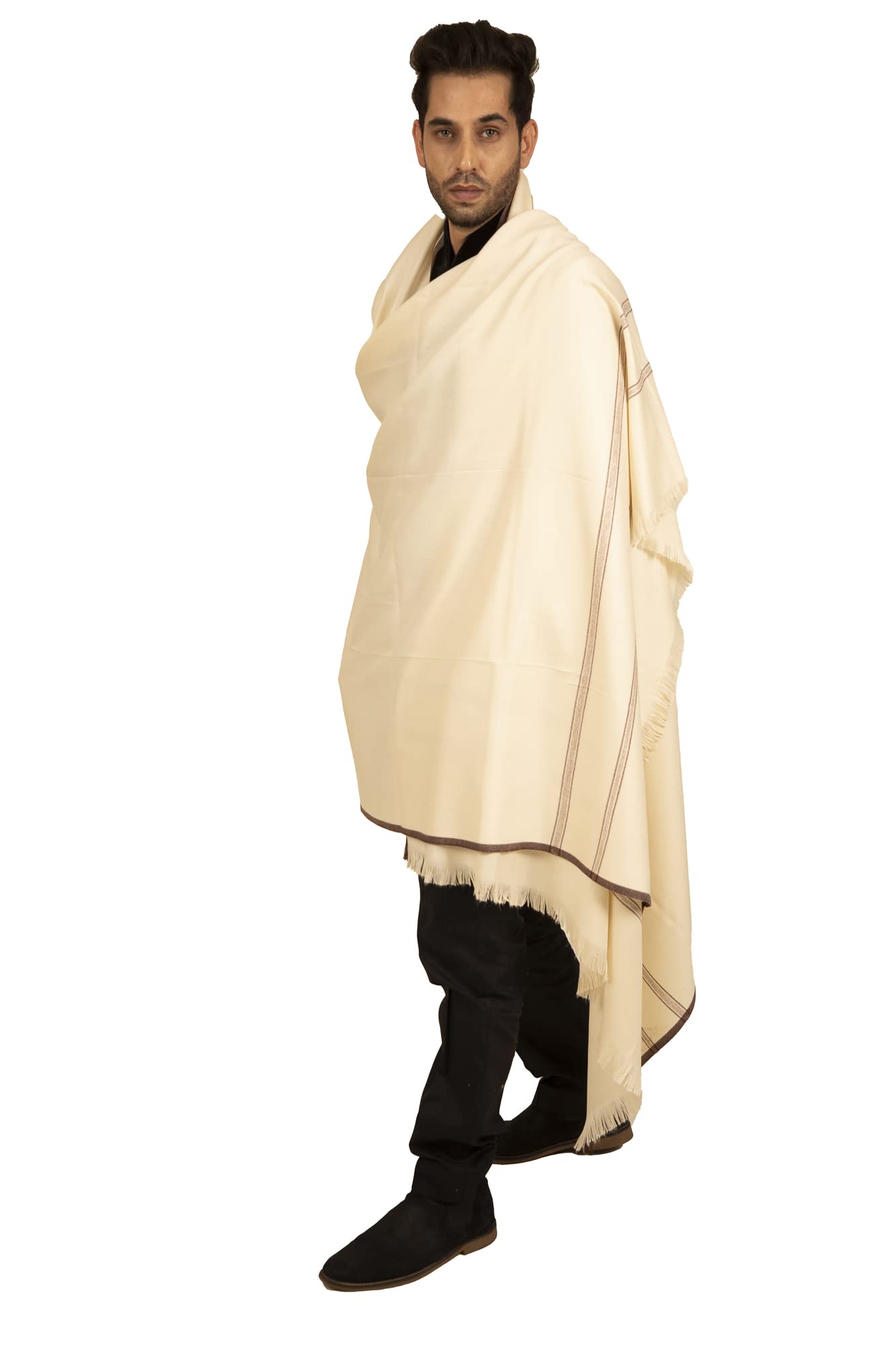 shal-é-pashm Mens Thick Ivory Coloured,Gents Lohi, Woven Kinauri Design,Wool Feel, Full Size Shawl-picture-35