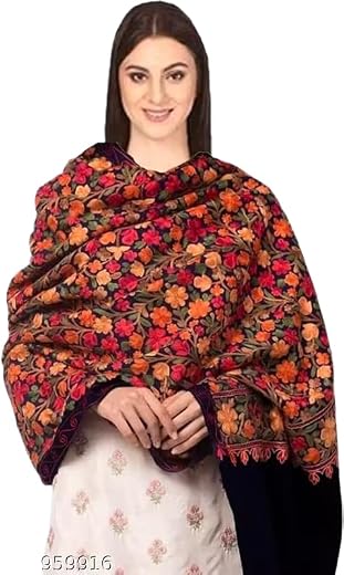 Amrit Trading Company Kashmiri Embroidery Shawl for Women and Men, Floral Border Design, Woolen Stole, Women Stole (Pack o...