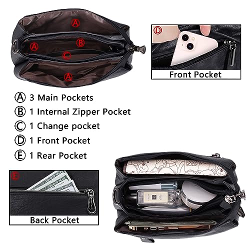 Image of Genuine Leather Purse for Women Hobo Bag Trendy Crossbody Bag and Shoulder Bag with 2 Straps