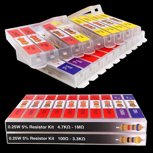 EEEEE 100 Ohm - 1M Ohm with 5% Carbon Resistor Assortment Kit and Electrical Industrial Assorted Set K Ohm Pack for Led Lights (5% 1/4 Watt 1000pcs 100Ω-1MΩ) - Image 4