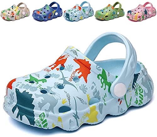 Fadezar Kids Cartoon Clogs Boys Girls Toddler Dinosaur Garden Shoes Slip On Beach Pool Shower Slide Sandals Light Blue 7.5-8.5 toddler