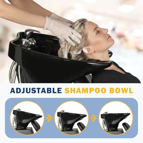 Image of Backwash Shampoo Station Chair for Salon, Adjustable Porcelain Ceramic Hair Wash Bowl, Shampoo Bowl for Spa Beauty Hair Salon Home Equipment