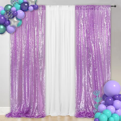 SquarePie Sequin Backdrop Curtain 2 Panels 2FT x 8FT Lavender Background for Wedding Party Christmas