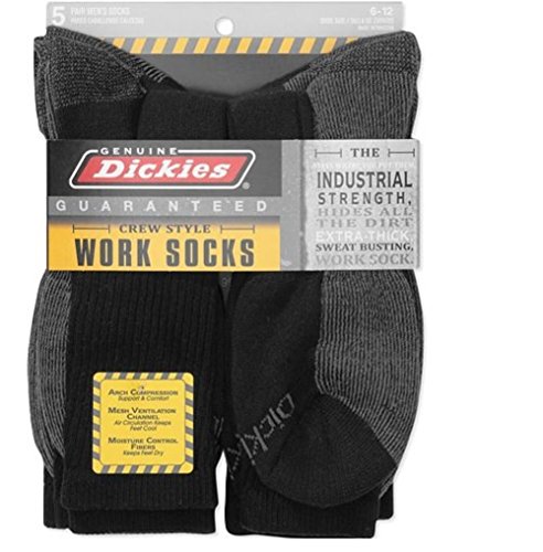 Dickies Genuine Men's 5-pair Crew Style Work Socks - Black with Grey (6-12)