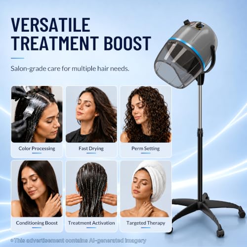 Image of ZENY Professional Stand Up Hair Dryer, 1300W Bonnet Dryer Adjustable Height | Stand Up, Rolling Wheels, Adjustable Time and Temperature Setting, Low Noise