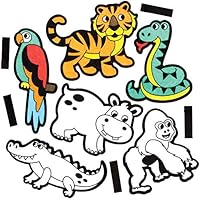 Baker Ross FE225 Jungle Animal Colour-In Art Magnets - Pack of 15, Kids' Fridge Magnets, Make Your Own Magnets Craft Kit
