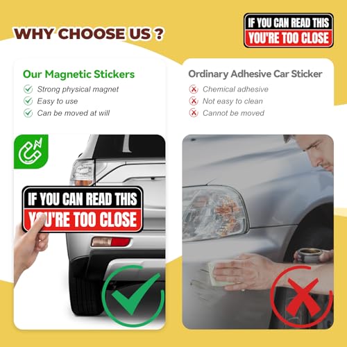 Image of 4Pack Funny Bumper Stickers for Car, IF You CAN Read This You're Too Close, 2025 New Driver Sticker, Magnetic, Waterproof, Night Reflective and Durable, 9 X 3.5inch【Black&Red】