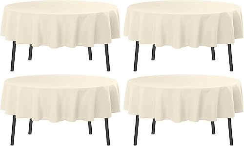 Miniatura 1 de Romanstile Round Tablecloth, 4 Pack 60 Inch, Stain and Wrinkle Resistant Washable Polyester Table Cover for Dining Table and Holiday Parties, Ivory