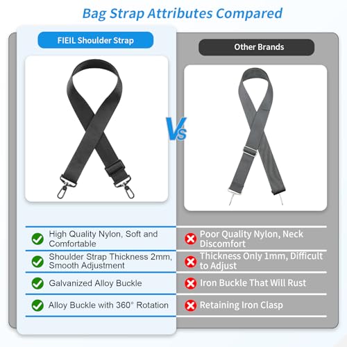 Image of FIEIL 58 inch Crossbody Bag Strap Soft Adjustable Wide Shoulder Straps, Universal Replacement Purse Straps with 360Metal Hooks for Handbag Laptop Bag Briefcase, Duffel Bag