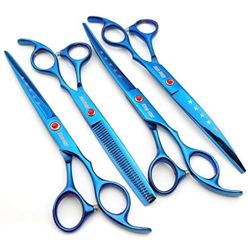 70intitaniumblueprofessionalpetgroomingscissorssetstraightthinningcurvedscissors4pcssetfordoggroomingblue  Urban Country Home Decor 70in titanium blue professional pet grooming scissors setstraight thinning curved scissors 4pcs set for dog groomingblue  urban country home decor