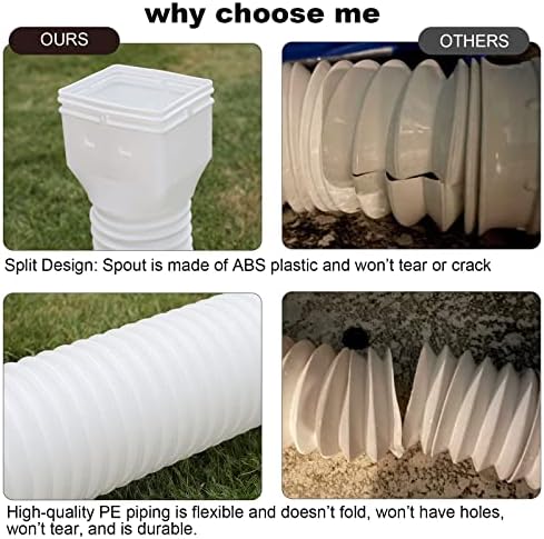 plusgutter 2 Pack Rain Gutter Downspout Extensions Flexible, Drain Downspout Extender,Down Spout Drain Extender, Gutter Connector Rainwater Drainage,Extendable from 21 to 68 Inches(White) - 1