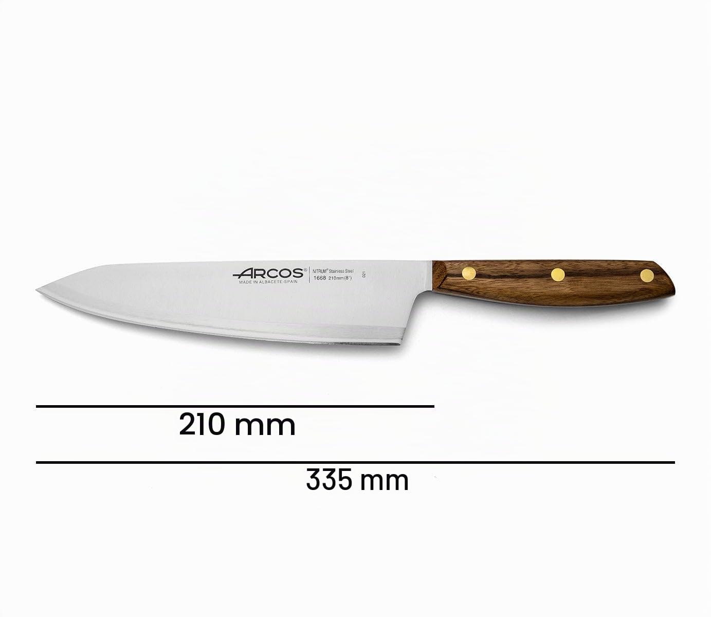 Arcos Couteau de Chefen Acier Inoxydable. Couteau de Cuisine Professionnel pour la Cuisson. Manche en Bois d'Ovengkol 100% Naturel FSC et Lame de 210 mm. Série Nordika. Couleur Marron.