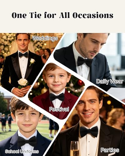 Image of WELROG Classic Pre-Tied Bow Tie for Children & Adults Solid Color Adjustable Bowtie
