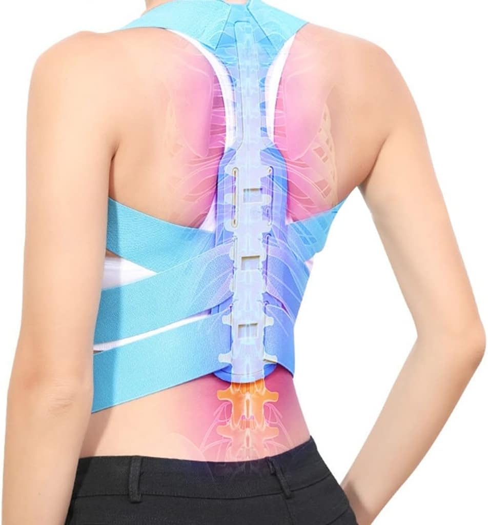 Brace Support Belt Adjustable Back Posture Corrector Clavicle Spine Shoulder Lumbar Correction Corset For(Blue,Medium)