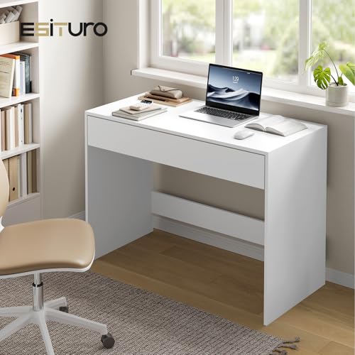 Table informatique eSituro en bois d'ingénierie blanc pour bureau