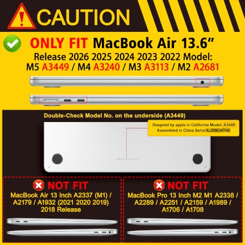Image of Mektron Case for 2026 MacBook Air 13-inch M5 Laptop A3449 with 13.6-inch Liquid Retina Display, 2025 2024 2022 M4 /M3 /M2 MacBook Air 13 inch Hard Shell Cover, Model A3240 A3113 A2681, Blossom Sakura-Black