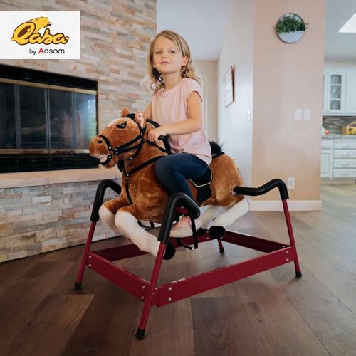 Qaba Durable Plush Toddlers Spring Rocking Horse, Bouncing Rocker Toy with Realistic Sounds - Image 3