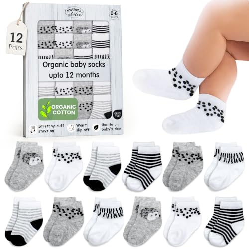 Image of OEKO-TEX Organic Cotton Blend 12 Baby Girl & Boys Socks 0-6 M Gift Registry | Oeko-Tex Certified, Ankle Socks, 12 Pairs, Baby Boy Socks 0-6 Months, Socks For Toddler Girls, Grey- White Socks, Unisex