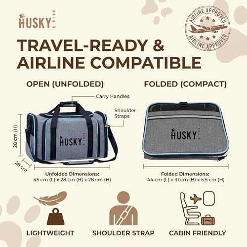 Image of Husky & Purr BreezePod Cat Bag Carrier for Cats & Small Dogs | Airline Approved Expandable Pet Carrier | Breathable Anti-Scratch Cationic Polyester Dog Bag, Up to 9kgs