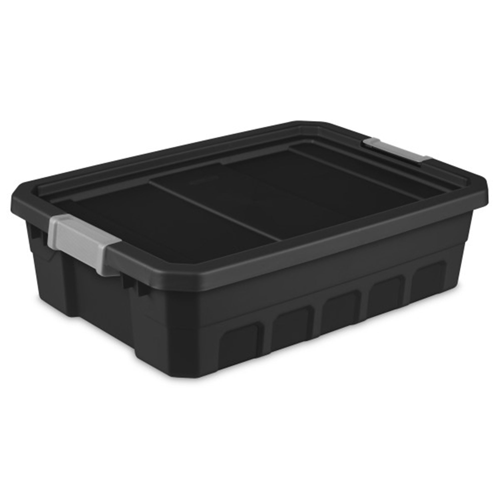 Sterilite 6-Pack 10 Gallon Stacker Tote, Rugged Plastic Storage for Home Organization, Black - Stackable Organizer Bins with Recessed Lid & Heavy-Duty Latches for Closet, Basement, Garage and Attic