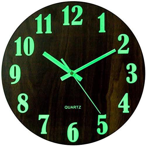 Horloge murale lumineuse en bois et métal de 30 cm pour décoration de cuisine et salon moderne