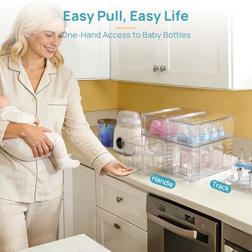Image of Vtopmart 4 Pack Clear Stackable Storage Drawers,Under Sink and Kitchen Organizers Storage,Easy to Assemble Plastic Drawers for Baby Bottle,Medicine, Bathroom,Cabinet and Pantry Organization