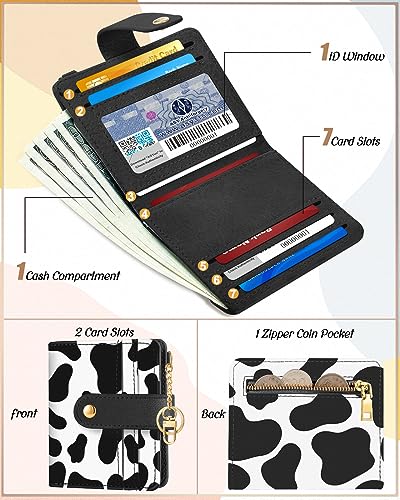 Image of Bistup Small Card Wallet for Women with Keychain, Cow | Clear ID Window, Compact Design for Daily Carry, Durable Material, Sturdy Keychain, Aesthetic