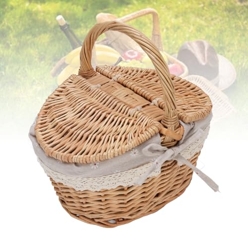 Cesta de picnic de mimbre con doble tapa para excursiones y meriendas al aire libre 5