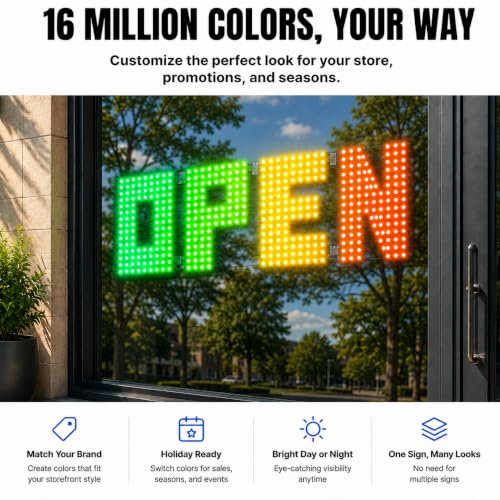 Image of 43 inch x 14 inch Open Sign for Business, Large RGB LED Open Sign with App & Remote Control, 64 Lighting Modes, Adjustable Color Brightness and Speed, 24 /7 Timer, Indoor Storefront Window Sign for Bar Salon Cafe Retail Shops