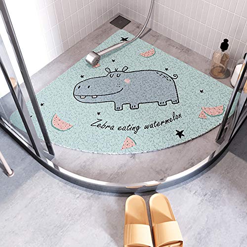 LXHK Tapis Antibactérien à Séchage Rapide pour Douche, Tapis Antidérapant de Salle de Bain en Forme de Secteur, Tapis pour Les Douches d'angle Étanche, Lavable, PVC Écologique, 70cm*70cm,E Cover