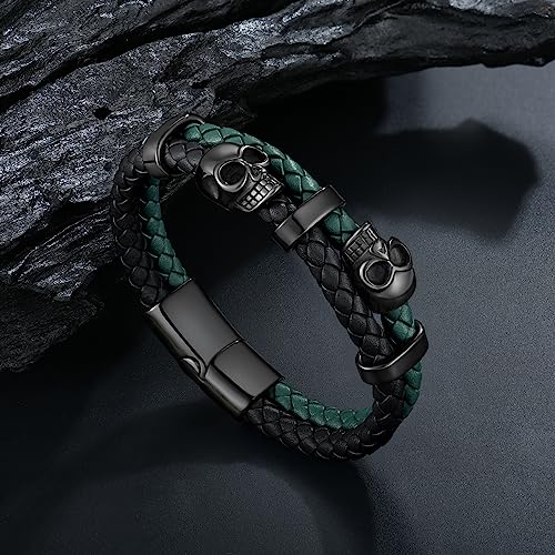 Pulsera de Cuero con Calaveras para Hombre miniatura 4