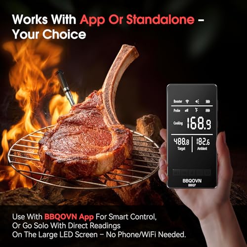 BBQOVN Smart WiFi Wireless Meat Thermometer, Sub-1G 656FT Range, 7-Sensor Probe, Standalone LED Base, IP68 Waterproof, APP Remote for BBQ Grill Smoker Oven by BBQOVN - Used condition - Image 4