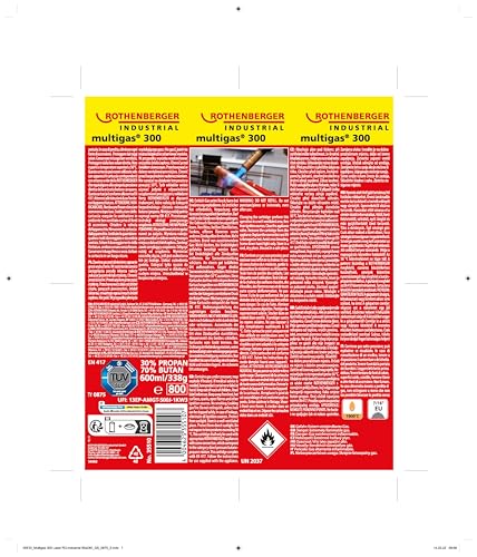 ROTHENBERGER Industrial Multigas 300 Gas Kartusche | 600 ml | 338g | Anschluss: 7/16“ EU | Norm EN 417 selbstverschließend | 4 Stück 6