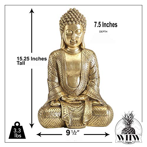 Estatua de Buda Meditando de Resina Dorada 15.25 in miniatura 3