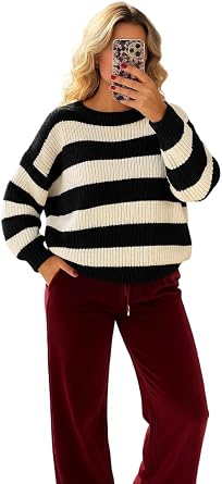 Pretty Attitude Oversized New Ladies Womens Chunky Knit Striped Baggy Jumper Knitted Sweater Thick Top Size 8-18