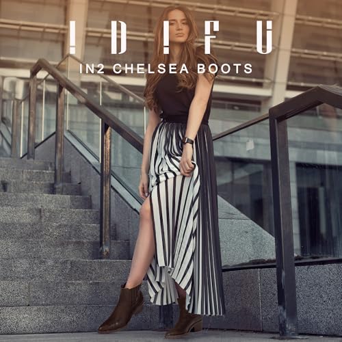 IDIFU IN2 Women's Chelsea Boots Pointed Toe Ankle Booties Low Short Chunky Block Heel Fall Boots Slip On Dress Boots for Women Ladies Comfy Casual Comfortable Cute Elastic Boots2
