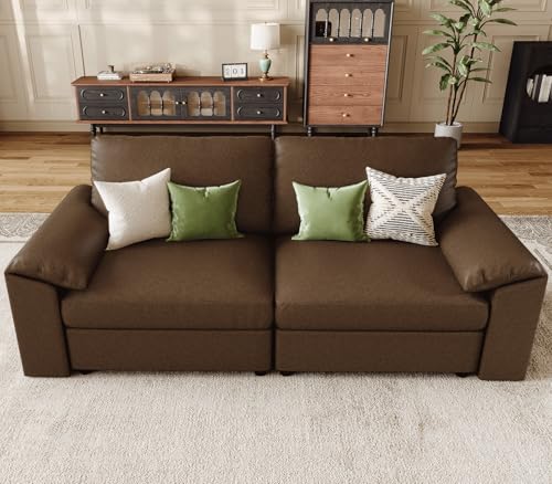 Image of EASE MOOSE Loveseat Sofa for Living Room,Oversized Deep Seat Modular Sectional,Classic Comfy 2 Seater Sofas,Scratch Resistant Faux Leather Couch for Small Spaces, Deep Brown