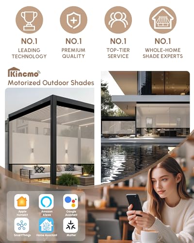 Image of Kincmo Motorized Outdoor Shades for Patio Porch, Custom Outdoor Motorized Blinds with Remote, Waterproof & Windproof Patio Shades Work with Apple Home,Alexa,Google (Beige-5% Openness)