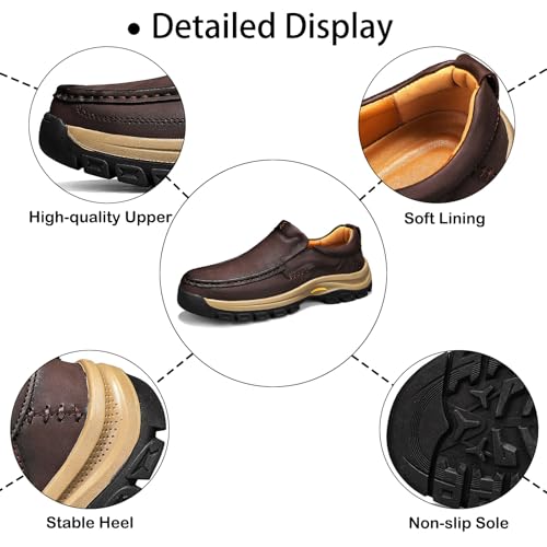 Men's Leather Breathable Handmade Stitching Details Casual Loafers Lightweight Comfortable Round Toe Slip On Non Slip Soft Sole Outdoor Cushioning Shoes Walking Dress Shoes3