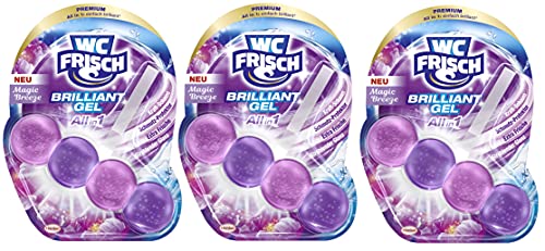 WC-Frisch Gel Magic Breeze de Brilliant - Limpiador de inodoro y ambientador, 1 unidad, fórmula todo en 1 con espuma de fuerza, protector de suciedad, extra frescura y brillo brillante (3 x 42 g)