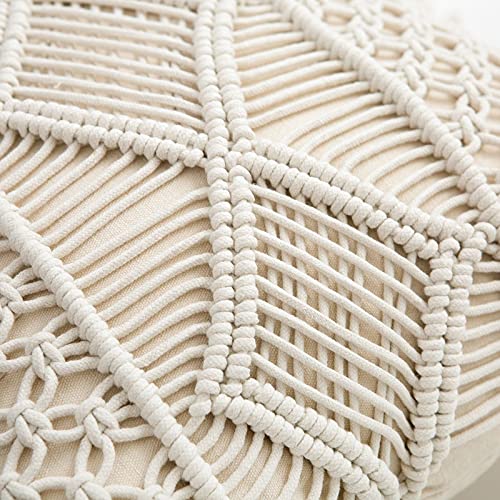 Throw Pillow Covers, Macrame Throw Pillows Case, Bohemian Pillow Cases For Bed, Couch, Sofa Or Farmhouse, Set Of 2 Decorative Cushion Cover With Tassels, Home Decor Pillow Case 17"X17" (Cream) #TOP4