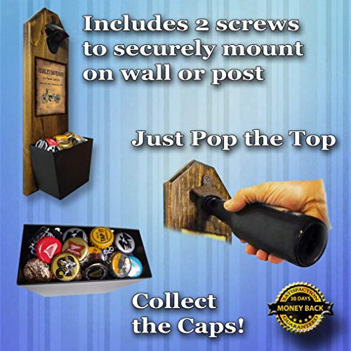 Harley Davidson Inspired - Motorcycle Patent Of Vintage Bike Wall Mounted Bottle Opener And Cap Catcher - Made Of 100% Solid Pine 3/4" Thick - Rustic Sign #TOP3